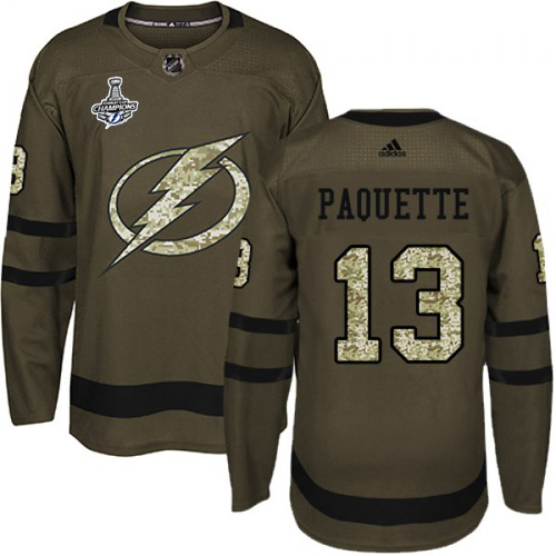 Men Adidas Tampa Bay Lightning #13 Cedric Paquette Green Salute to Service 2020 Stanley Cup Champions Stitched NHL Jersey